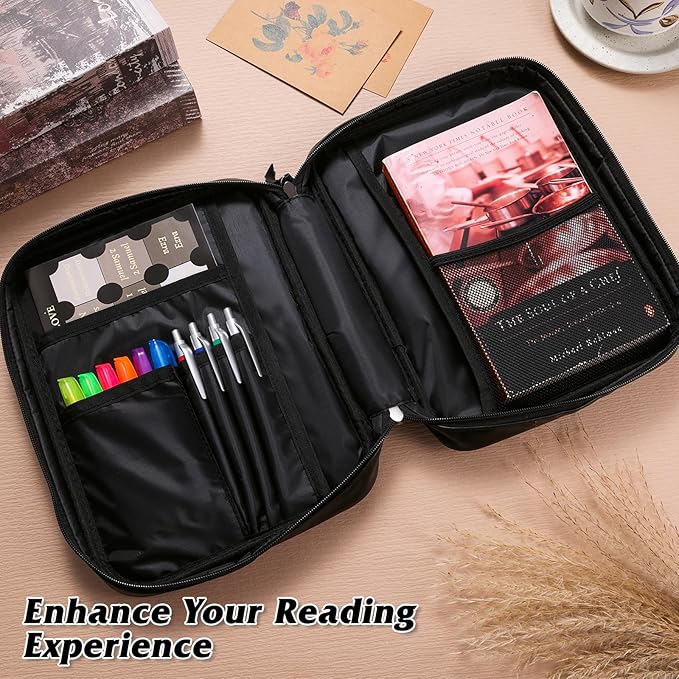 Leather Bible Cover for Men Large Bible Carrying Case with Handle Pockets Bible Book Cover with Highlighters Tabs For Church Prayer Meetings Study Supplies Accessories