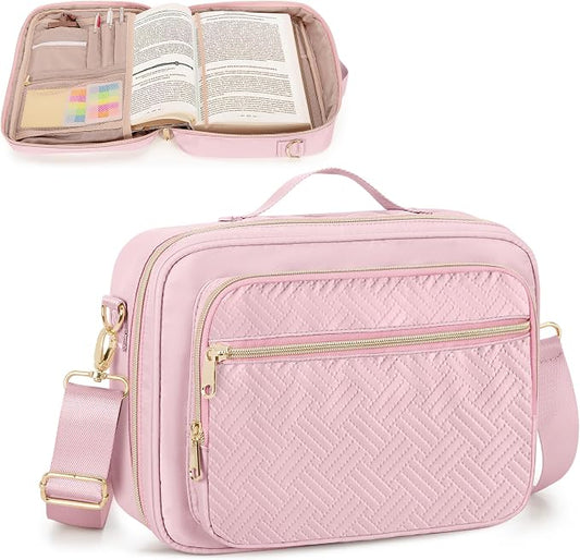 Bible Cover Case for Women, Large Bible Church Bag with Strap, Bible Carrying Case Book Protector with Handle, Pink(Empty Bag Only)