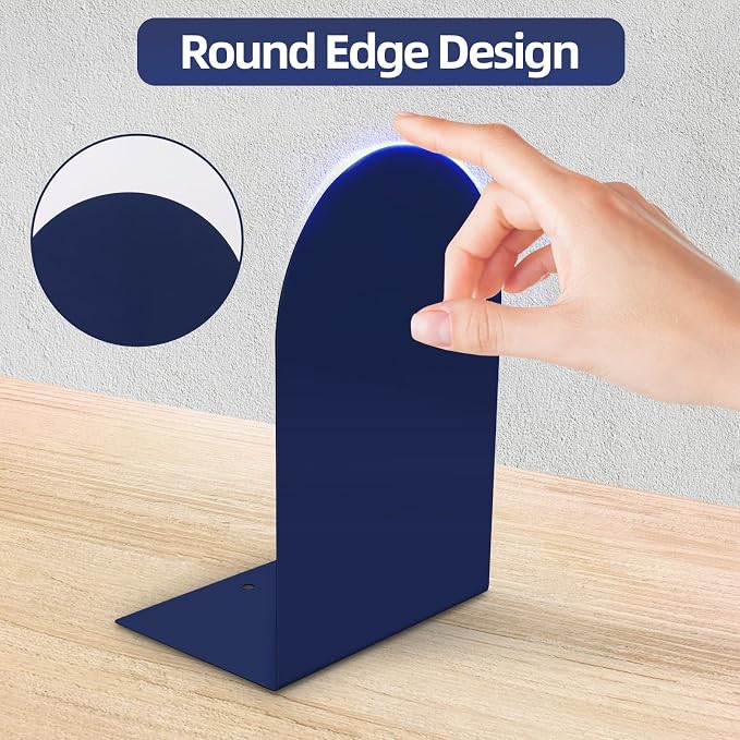 Lulonpon 6 Pieces Book Ends, Bookends, Books Stand, Metal Bookend for Shelves, Blue Book Ends for School, Library, Desktop Organizer