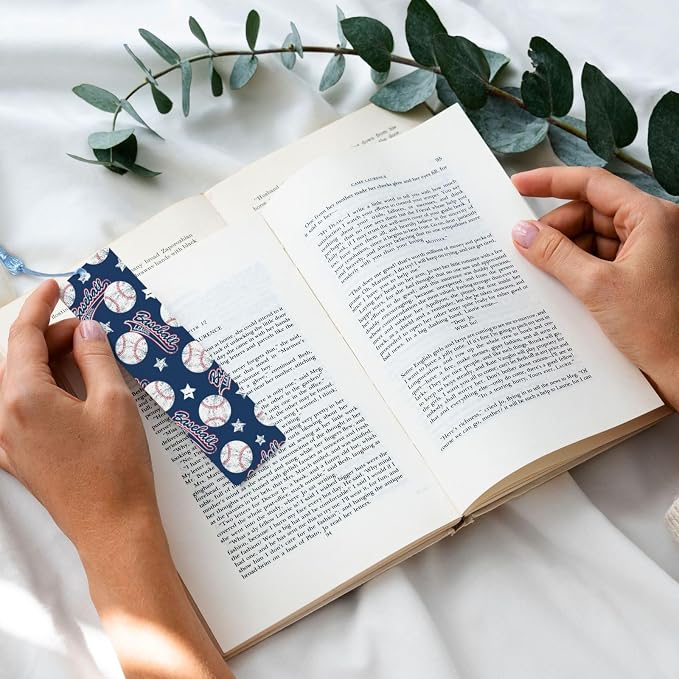 Baseball Ball 5pcs Wood Bookmarks with Tassel for Planner Reading Book Lovers Accessory Readers Men Women 4.6 X 1.2 Inch