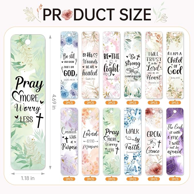 AFRITEE UV DTF Bookmark Wraps - 24 Sheets Pray More Worry Less Bible Verse Double Sided Uvdtf Sticker for Acrylic Bookmark Decor, Christian Motivational Quotes Tumbler Sticker Religious Gifts for Mom
