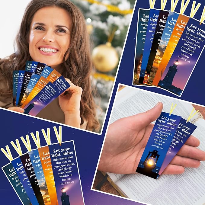 Dispowreath 60 Pcs Let Your Light Shine Religious Christian Bookmarks Church Bookmarks Gift for Teens Men Women Church Home Party Favors