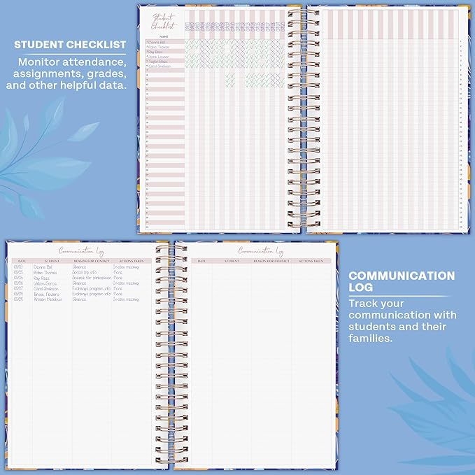 PLANBERRY Teacher Planner – Undated School Year Plan Book for Teachers with Calendars & Lesson Plans – Planner for Classroom Organization & Homeschool – 8”x10.5” Hardcover (Golden Violets)