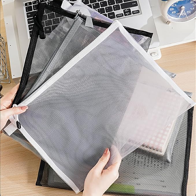 OZY 10 Pieces Nylon Zipper Mesh Pouch,Cosmetic Bags,Zipper Bags for Organizing Storage,Puzzle, Board Games,Multipurpose Travel Bags and Office Supplies (Black)