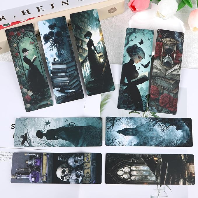 Dark Academia Bookmarks for Women - 100 Pcs Gothic Witchy Vintage Bookmark Dark Romance Book Mark Skull Rose Page Marker Clip Gifts for Book Lovers Students Teachers Bookish Reading