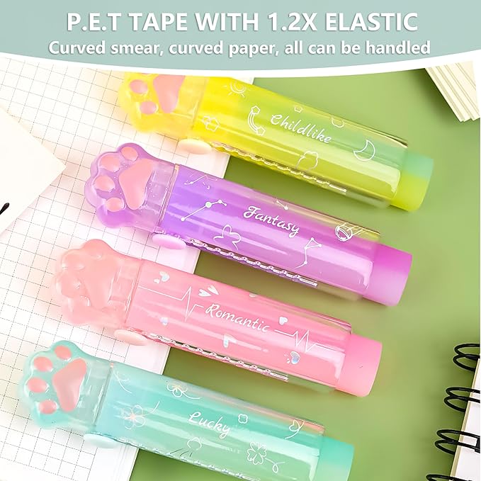 Retractable Pencil Eraser, Cute Erasers,Gradient Jelly Eraser,Suitable for School Home Office Supplies, 4Pcs (Eraser-ZHFL)