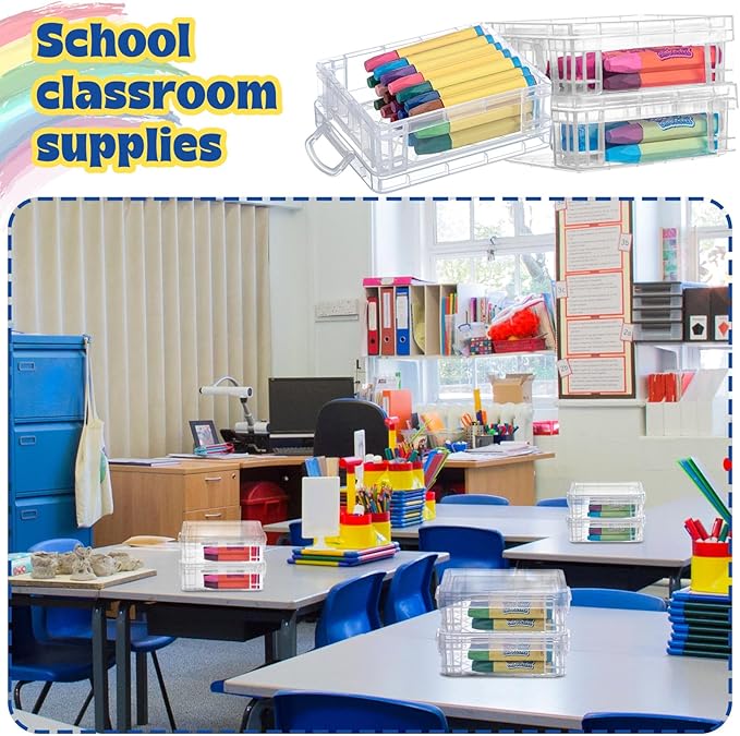 Suzile 80 Pcs Plastic Crayon Box with Lid Clear Crayon Organizer Stackable Storage Containers Bulk Pastel Holder Case for Office School Classroom Supplies Pen Pencil Art Crafts