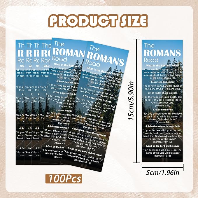 100 Pcs Romans Road to Salvation Bookmarks, Christian Bible Verse Book Markers Page Clips, Inspirational Bookish Gifts for Women Students Book Lovers
