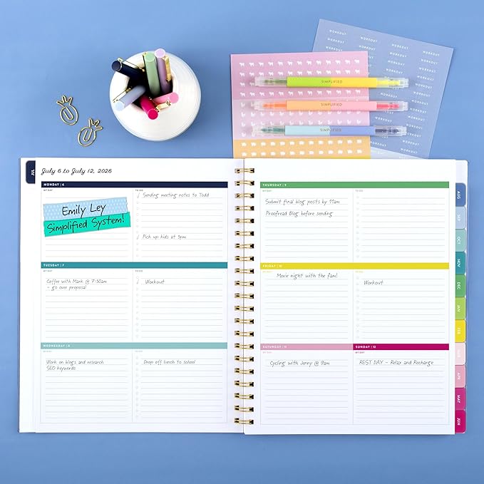 AT-A-GLANCE Planner 2026-2027 Weekly & Monthly Academic 12-Month July-June, 8-1/2" x 11", Front Cover Pocket, Simplified by Emily Ley, Oversized Plaid (EL51-901A)