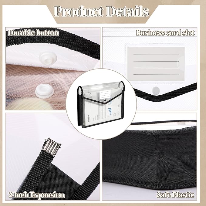 Handepo 50 PCS Plastic Expanding File Folder Bulk - Transparent Large-Capacity Portable Documents Envelopes with Snap Closure for Office, Business, School - No Dividers (White Color,A4 Size)