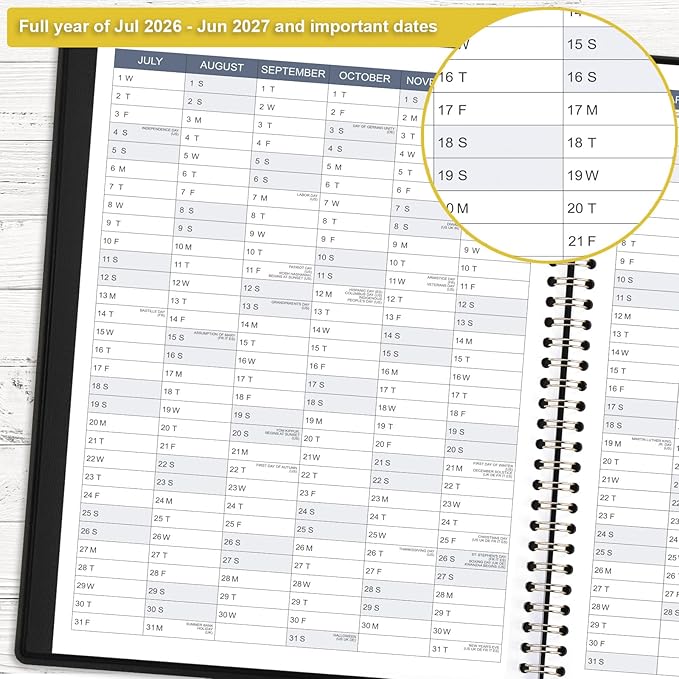 Appointment Book/Planner 2026-2027 - Weekly Appointment Book 2026-2027, July 2026 - June 2027, Daily/Hourly Planner with Tabs, 15 Minutes, 8.26" x 11.4", Wirebound - Black