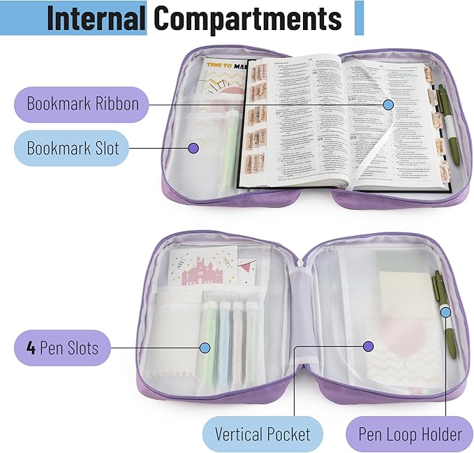 Mr. Pen- Bible Cover Case, Carrying Book Case with Durable Handle and Zippered Pocket, Bible Protective Church Bag for Men & Women, Christian Gifts, Lavender