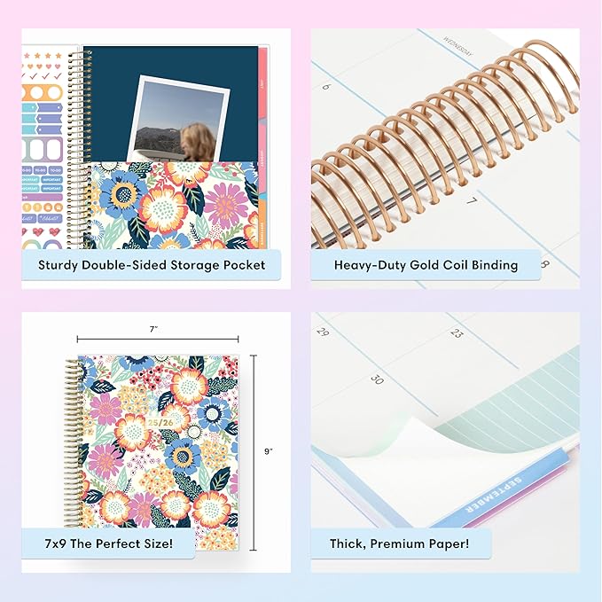 Blue Sky Livewell Weekly and Monthly Academic Year Planner Calendar, July - June, Flexible Cover, Wirebound, Colorful Interior, Laminated Tabs, Storage Pocket, Includes Stickers, Charmie (Charmie- 2025/2026, 7" x 9")