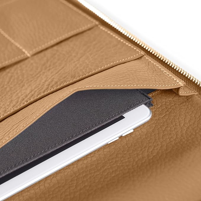 Leatherology Camel Leatherology Left-Handed Executive Zippered Portfolio - Designed for Left-Hand use, fits A4 and Letter-Size Paper, Includes Expandable Pen Loop
