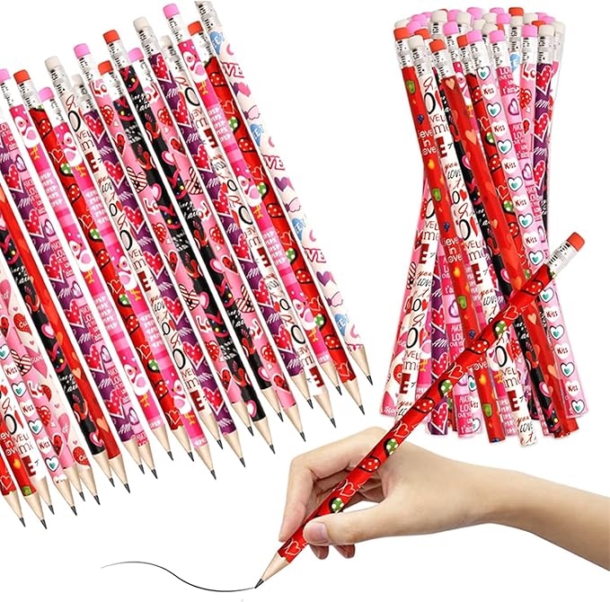 Jgalnim 72PCS Valentine's Day Pencils, Party Favors Wooden Pencils,Heart Shape Color Pencils with Erasers for Party Favor Gifts and Kids Giveaways Rewards School Supplies Children Exchange Gifts