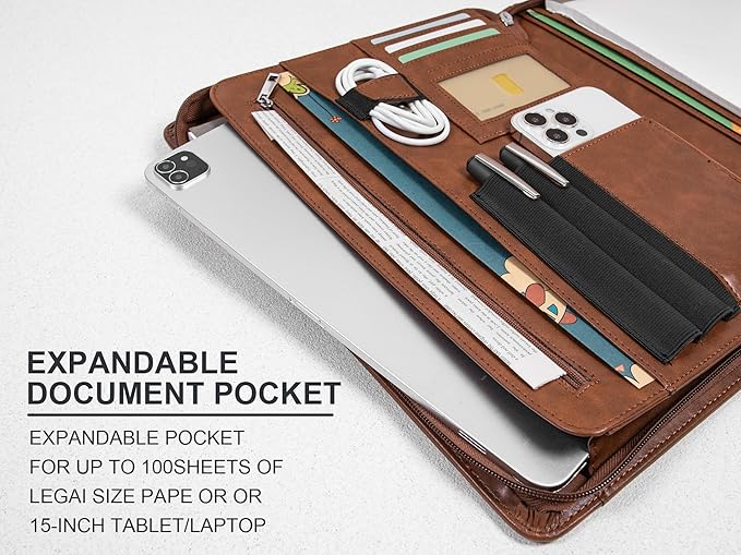 Calfinder Personalized Portfolio for Women&Men, Free Name Engrave,Customized Leather Padfolio with Logo or Name, Business Portfolio with A4 Writing Pad Holder for Resume,Interview