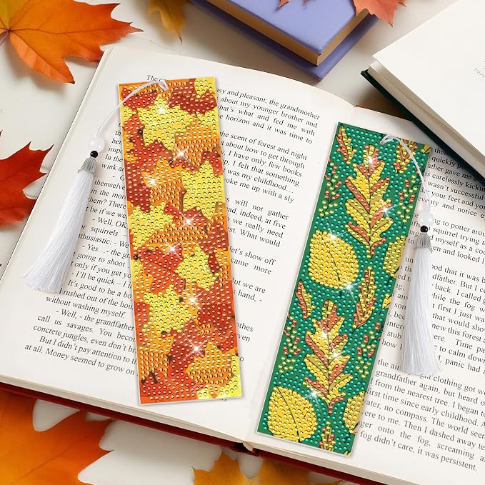 8 Pieces Christian Bible Verse Diamond Art Bookmarks 5d Christian Beaded Bookmark Acrylic Tassel Bookmark for DIY Making Beginners Kids Adults Arts Craft Supplies (Fall)