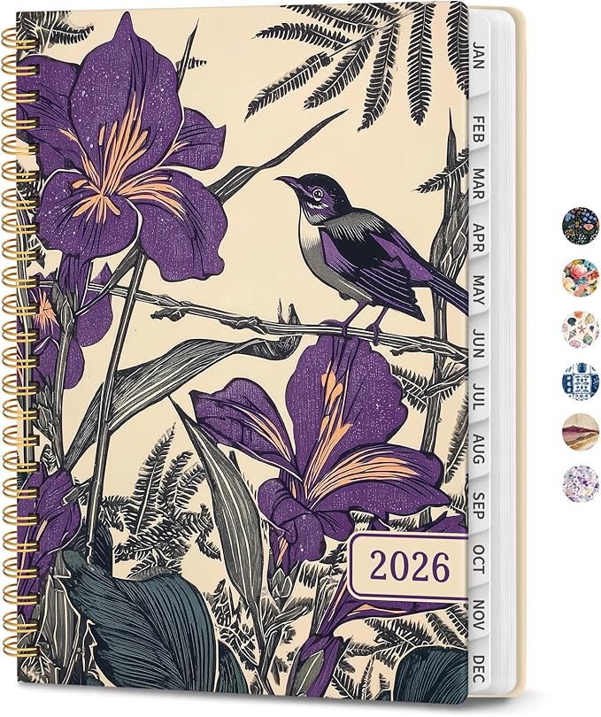 2026 Planner, Weekly and Monthly Planner for Women, Jan 2026 - Dec 2026 Pretty 2026 Calendar Planner with Monthly Tabs, Inner Pocket, Spiral Binding, Perfect for Office Home School - 6.3" x 8.5", Iris Bird