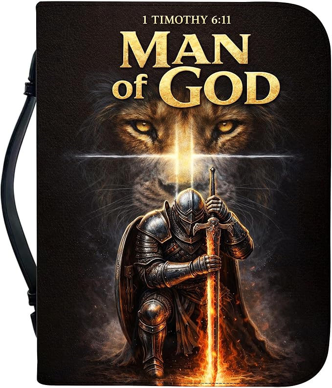Personalized Man of God Bible Cover for Men, Christian PU Leather Bible Case with Handle Zipper, God Says I Am Warrior Scripture Bible Holder, Religious Gift for Men (Man of God)
