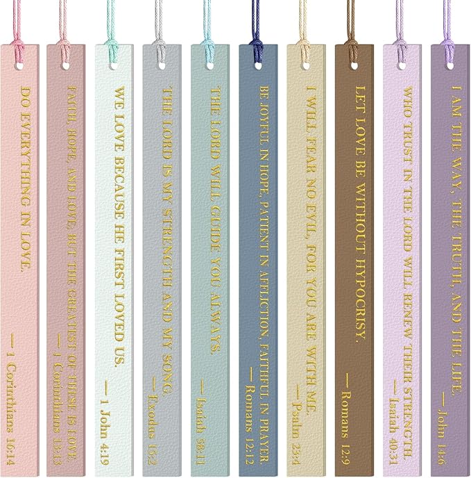 10PCS Leather Bookmark Bible Bookmarks for Reading Women Men Book Lovers Christian Gifts,Cute Page Markers Book Marks Religious Christian Bookmarks Inspirational Bible Verse Scripture (Colorful-1)