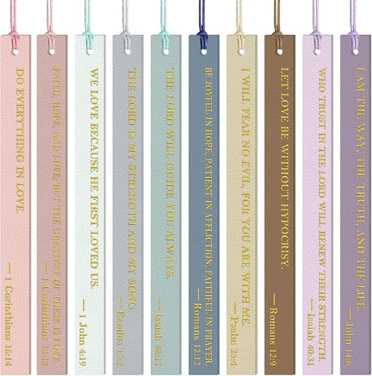 10PCS Leather Bookmark Bible Bookmarks for Reading Women Men Book Lovers Christian Gifts,Cute Page Markers Book Marks Religious Christian Bookmarks Inspirational Bible Verse Scripture (Colorful-1)