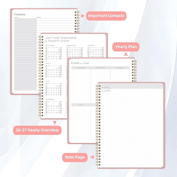 2026-2027 Monthly Planner - 2 Year Monthly Planner 2026-2027, Jan 2026 - Dec 2027, 7" x 9", 2 Year Calendar with 24 Month, Twin-wire Binding, Note Pages, Pink