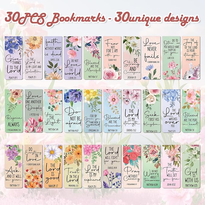 Wxiben Bible Verses Magnetic Bookmark - 30Pcs Inspirational Floral Book Mark Magnets Christian Flower Bookmarks Magnetic Religious Faith Book Markers Page Clip for Women Students Teachers Reading Gift