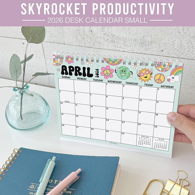 Small Desk Calendar 2026-18-Month 2026 Desk Calendar Small for Home, Office & Classroom, Standing Flip Desks Calendars 2026-2027, Teacher Appreciation Gifts, Graduation Gifts