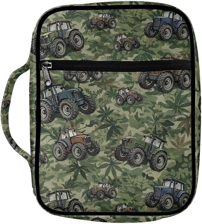 Coldinair Tractor Camo Jungle Large Bible Cover with Handle and Bookmark Bible Carrying Book Case for Women Protective Church Bag