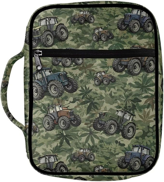 Coldinair Tractor Camo Jungle Large Bible Cover with Handle and Bookmark Bible Carrying Book Case for Women Protective Church Bag