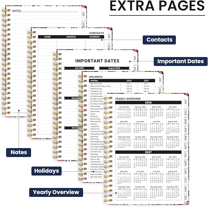 2026 Planner, Weekly and Monthly Planner for Women, January 2026 - December 2026, Hardcover 2026 Calendar Planner Book with Tabs, Inner Pocket, Spiral Bound, Perfect for Office Home School Supplies - A5 (6.3" x 8.5"), Petite Blooms