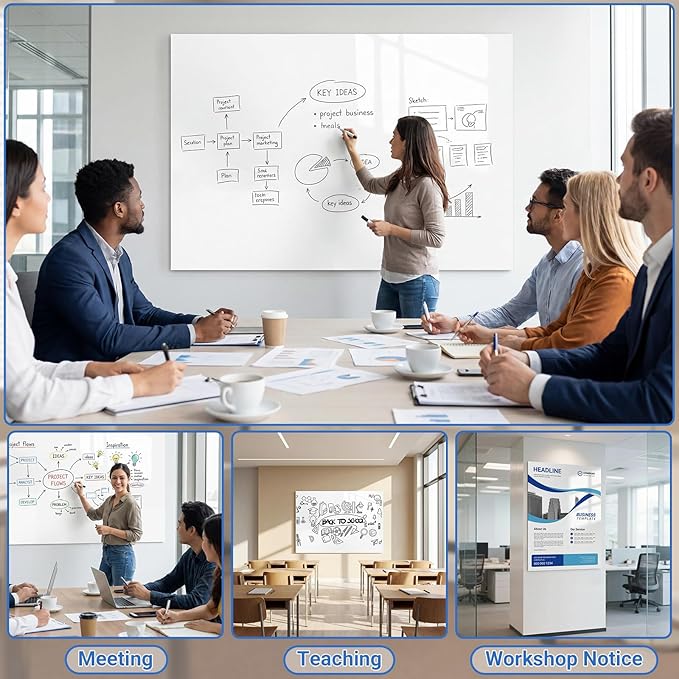 AFMAT White Board Dry Erase Paper, 48" x 36" Whiteboard Wallpaper, with 4 Markers, Stain-Proof & Super Sticky, No Ghost, 4' x 3' Peel and Stick Dry Erase Board Paper Roll for Wall/Home/Office