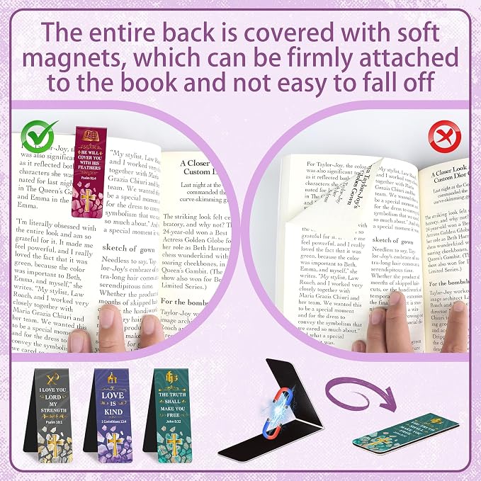 48Pack Magnetic Bookmarks Bible Bookmark Christian Bookmarks Bulk Book Marks for Reading Women Men Adults Kids Book Lovers Gifts, Cute Personalized Religious Magnet Bookmark Clips (Christian)
