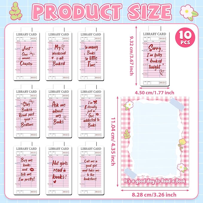 10 Pieces Pink Library Card Magnetic Bookmarks Magnetic Book Marks for Reading Magnet Bookmark Clips for Women Book Lovers Girls Students Reading Accessories Bookish Gift Birthday Gifts