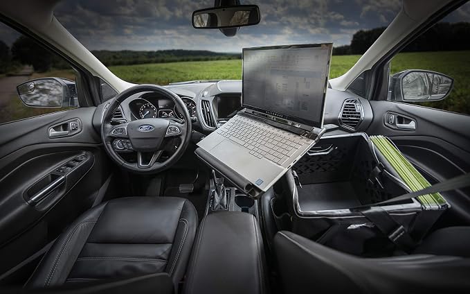 AutoExec Milk Crate Vehicle and Mobile Office Work Station with Apron Organizer, Laptop Tray and 400 watt Power Inverter