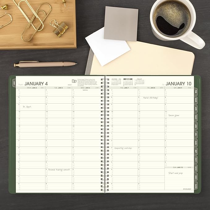 AT-A-GLANCE 2027 Appointment Book Planner, Weekly & Monthly, 8.25" x 11", Quarter-Hourly, Recycled, Green (70950G6027)
