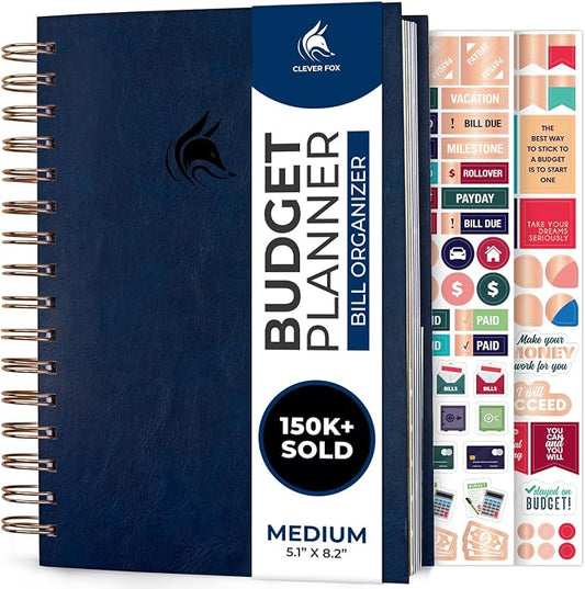 Clever Fox Budget Planner & Monthly Bill Organizer With Pockets. Expense Tracker, Budgeting Journal & Financial Book. Medium, 5.1x8.2" (Dark Blue)
