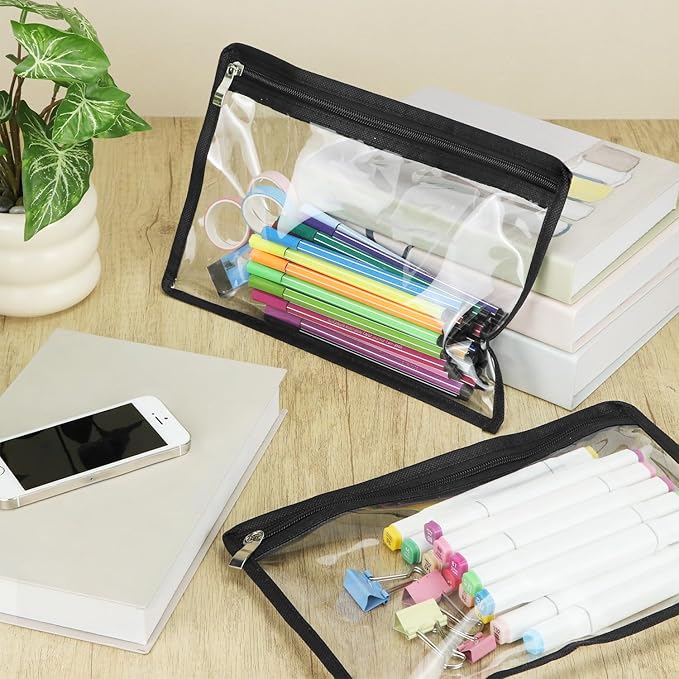 QWORK Clear Zipper Pouches, 18 Pack 11.5 x 7 Inches PVC Waterproof Pouch Bags, Pencil Pouches, Makeup Pouch, Clear Storage Bags, Document File Organization Bags