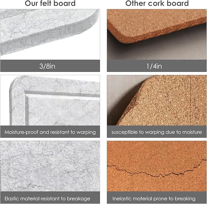 Lightomorrow Bulletin Board, 24 x 18 inches Felt Board Decorative Pin Board, Cork Board Alternative for Wall, Foldable Photo Board Self-Adhesive Vision Board Mood Board with 20 Pushpins - Marble White