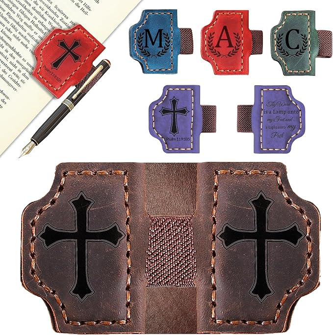 Custom Magnetic Bookmarks with Pen Holder, Personalized 26 Letters Name Initial Leather Bookmark, Leather Book Mark for Men Women Teachers, Readers Book Lovers Gifts (Coffee, Cross)