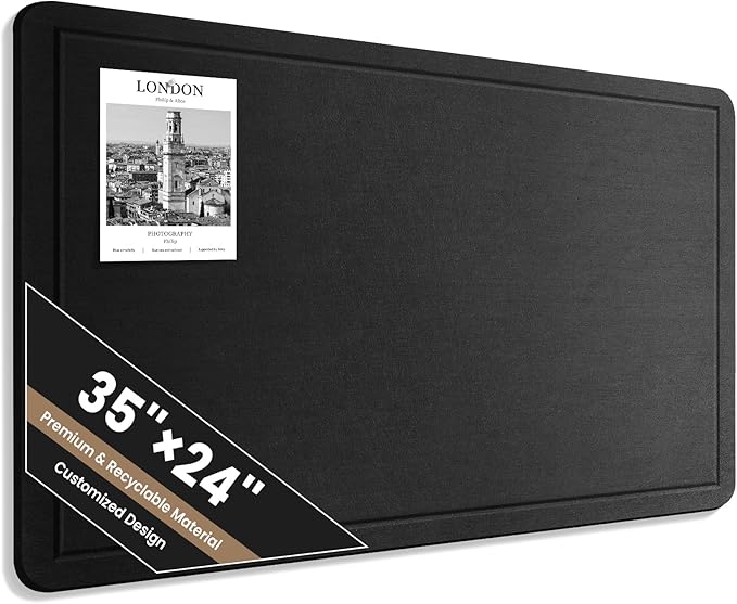 Large Bulletin Board, 35 X 24 Inches Felt Cork Board with 40 Pushpins, Foldable Felt Notice Pin Board Photo Display Board with Self-Adhesive Tape for Office Home School (Black, 35x24 inch)