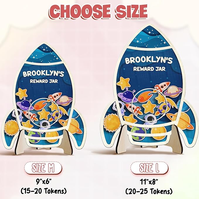 Personalized Rocket Ship Magnetic Reward Jar Colorful for Kids Potty Training Magnetic Token Good Behavior System Toddler Reward Routine Tool Back to School Gift for Boys Girls Classroom & Home Decor