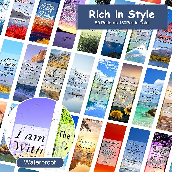 150Pcs Bible Bookmarks, Inspirational Christian Bookmarks Double Sided Scripture Book Markers Encouraging Bible Verse Book Mark for Reading Women Men Religious Prayer Father's Day Christian Gifts