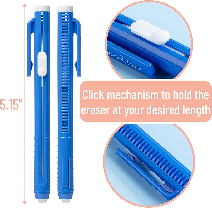 Mr. Pen- Retractable Mechanical Eraser Pens, 6 Pack, Winter Colors, Latex-Free Precision Pencil Erasers for Artists, Students, Drawing, Sketching & Drafting