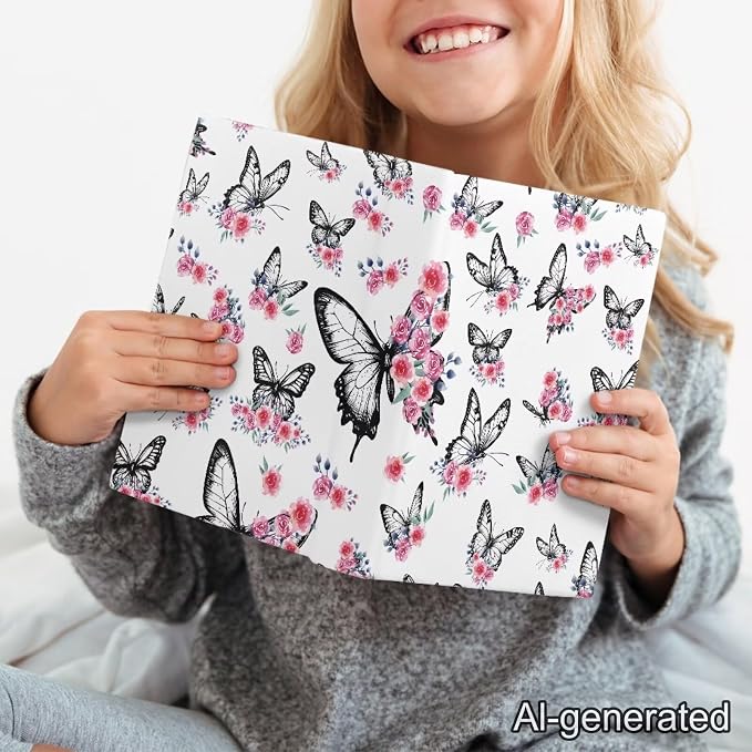 Dreaweet Butterfly and Rose Print Book Covers for Textbooks Hardcover Books,Elegant Paperback Book Cover Protector Stretchable Washable Book Sleeves for Women Book Lover