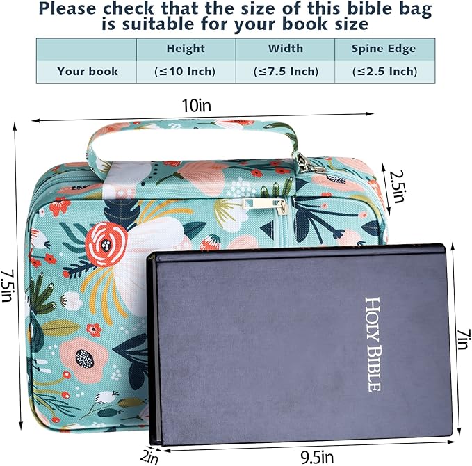 Laumoi Bible Cover Case for Women 10'' Flower Bible Holder Case Large Religious Carrying Bag for Women Study Christian Book Gift (More Flower)
