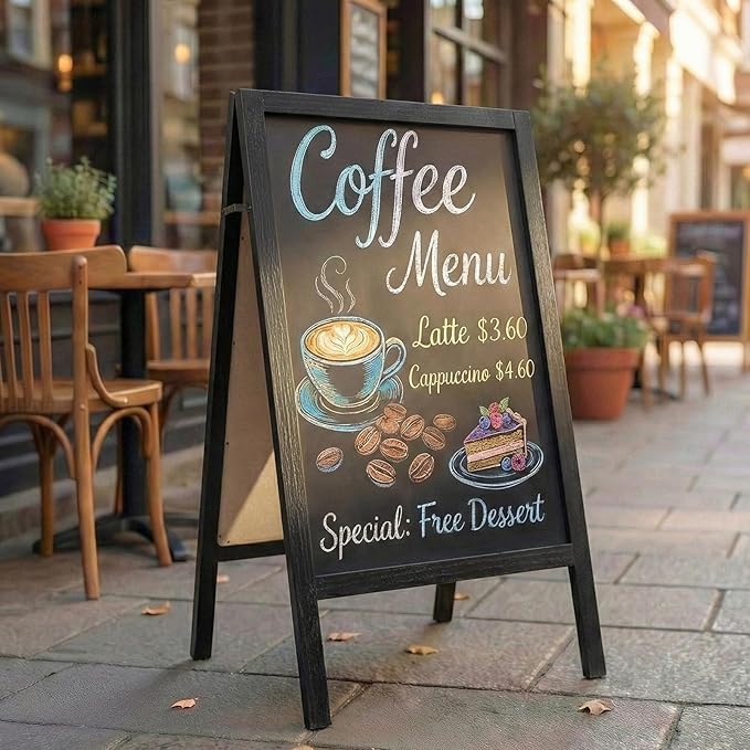 TEAKMAMA A Frame Chalkboard Sign, 40"x20" Extra Large Chalk Board Double-Sided Sidewalk Sign Sturdy Sandwich Menu Board for Restaurant Coffee Shop and Wedding, Black
