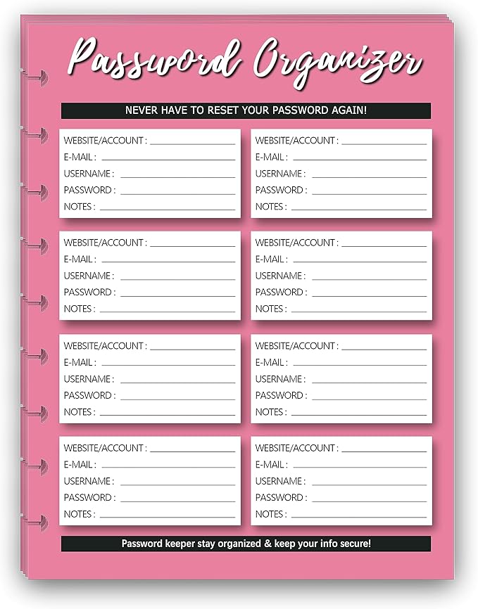 Insert for 9-Disc Classic, Color Password Tracke，Pre-punched Inserts,Refill Calendar