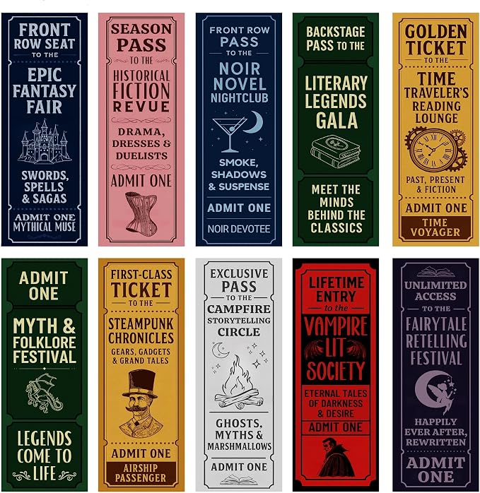 Vintage Bookmarks Bulk Gifts - 100 Pcs Book Club Ticket Paper Bookmark for Women Girls Students Fantasy Horror Page Marks School Reading Accessories Bookish Merch Gift for Birthday Graduation