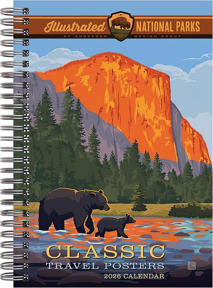 Illustrated National Parks 2026 Weekly & Monthly Planner, 12-Month Engagement Calendar with Vintage Travel Poster Art, Scenic National Park Illustrations, 2026, 6" x 9"